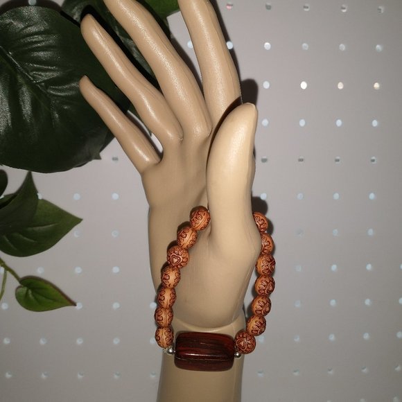 Chunky Woodn Beaded Necklace and Bracelet  / Man or Woman - Picture 4 of 6